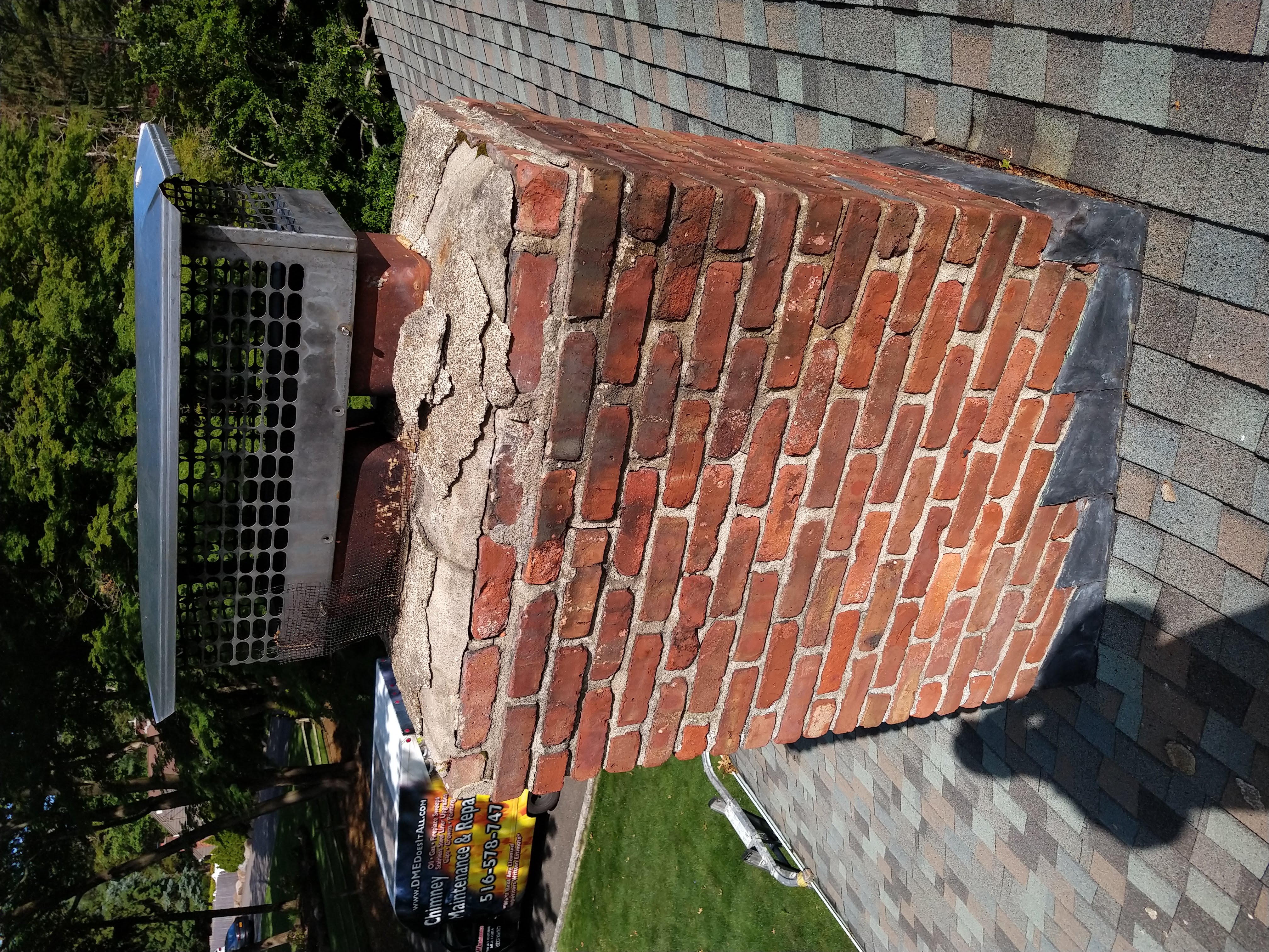 Before and after chimney pointing and tuckpointing in Central Islip, NY